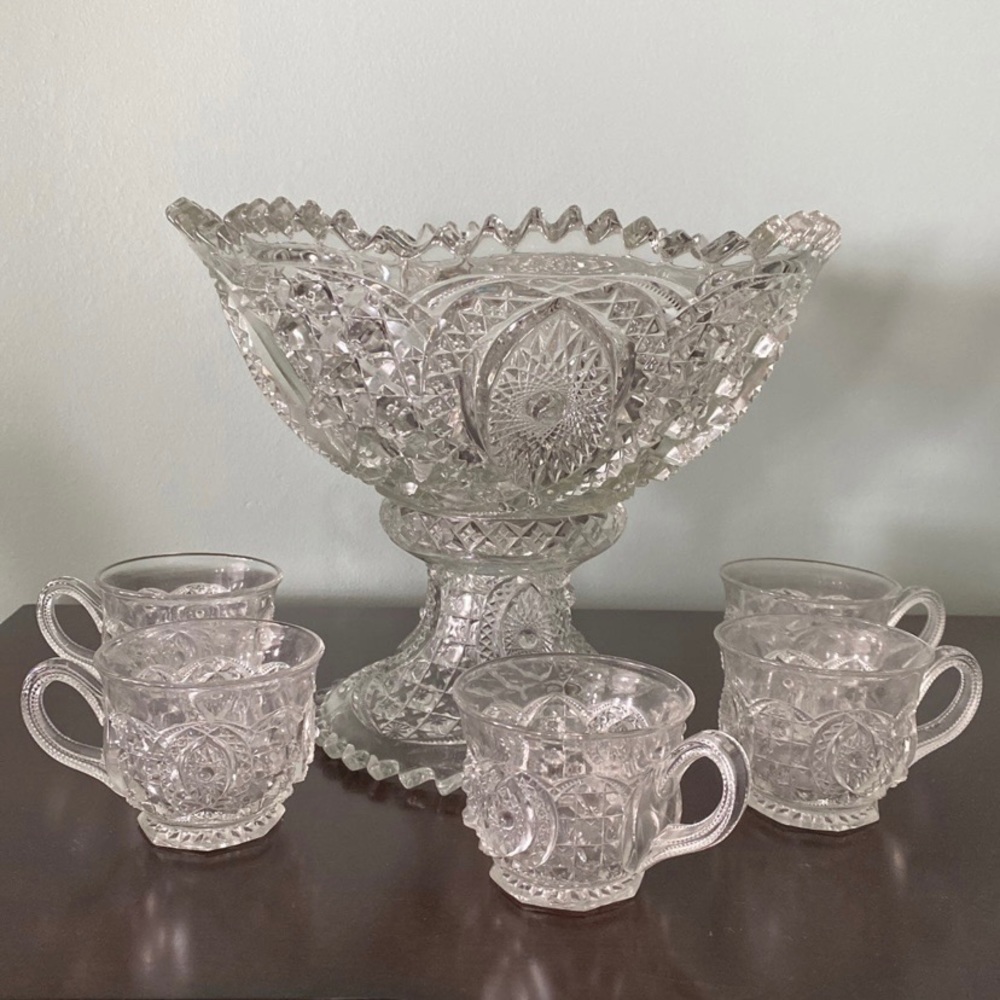 EAPG Northwood punch bowl and five glasses